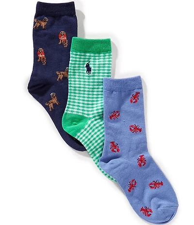 Polo Ralph Lauren Little/Big Boys Nautical Dog 3-Pack Crew Socks