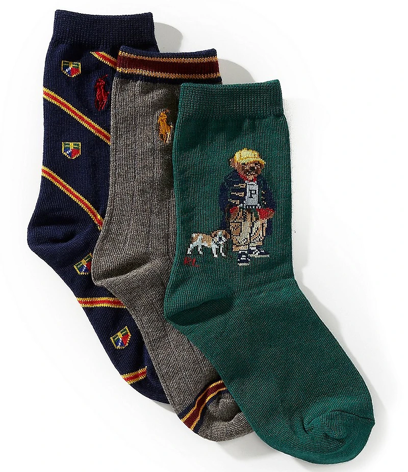 Polo Ralph Lauren Little/Big Boys Back to School Bear Quarter Socks 3-Pack