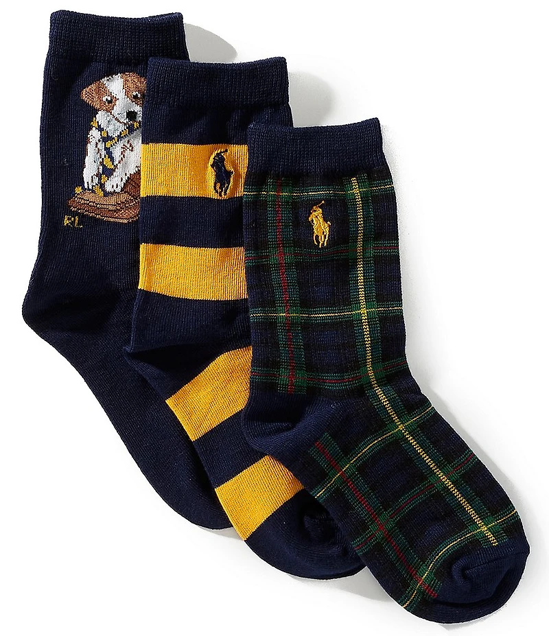 Polo Ralph Lauren Little/Big Boys Dog Embroidery Quarter 3-Pack Socks