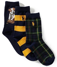 Polo Ralph Lauren Little/Big Boys Dog Embroidery Quarter 3-Pack Socks