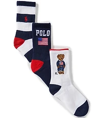 Polo Ralph Lauren Little/Big Boys Quarter Length Americana Bear 3-Pack Socks
