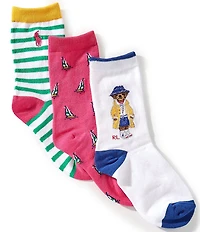 Polo Ralph Lauren Little/Big Girls Sailboat Bear 3-Pack Socks