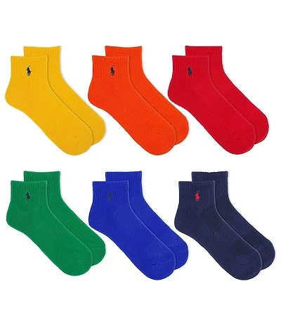 Polo Ralph Lauren Multi Color Performance Cotton Quarter Socks 6-Pack