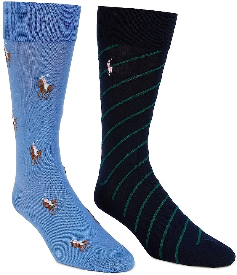 Polo Ralph Lauren Polo Player/Striped Dress Socks 2-Pack