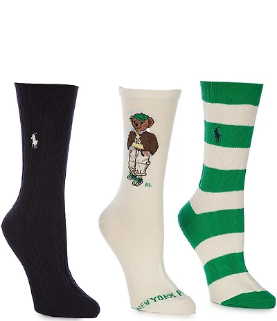Polo Ralph Lauren Pre-Fall Bear Crew Socks, 3-Pack