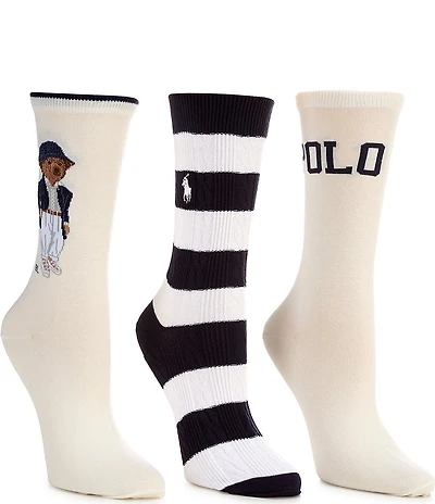 Polo Ralph Lauren Seasonal Stripe Club Bear Crew Socks, 3 Pack