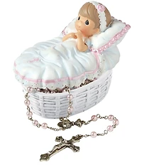 Precious Moments Baby Girl Baptized In His Name Covered Box With Rosary Set of 2
