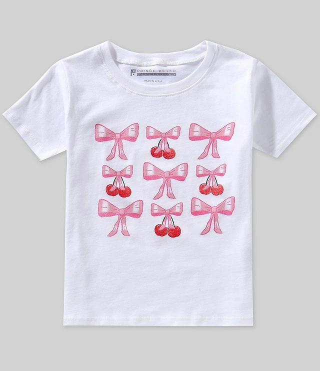 Prince Peter Big Girls Cherry Bow Short Sleeve Graphic T-Shirt