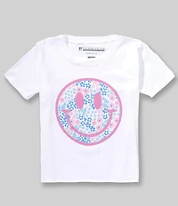 Prince Peter Big Girls Short Sleeve Raw Edge Ditsy Smiley Print Tee