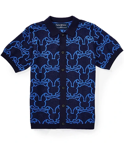 Psycho Bunny Big Boys Kane Allover Bunny Patterned Jacquard Knit Shirt