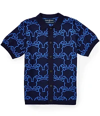 Psycho Bunny Big Boys Kane Allover Bunny Patterned Jacquard Knit Shirt