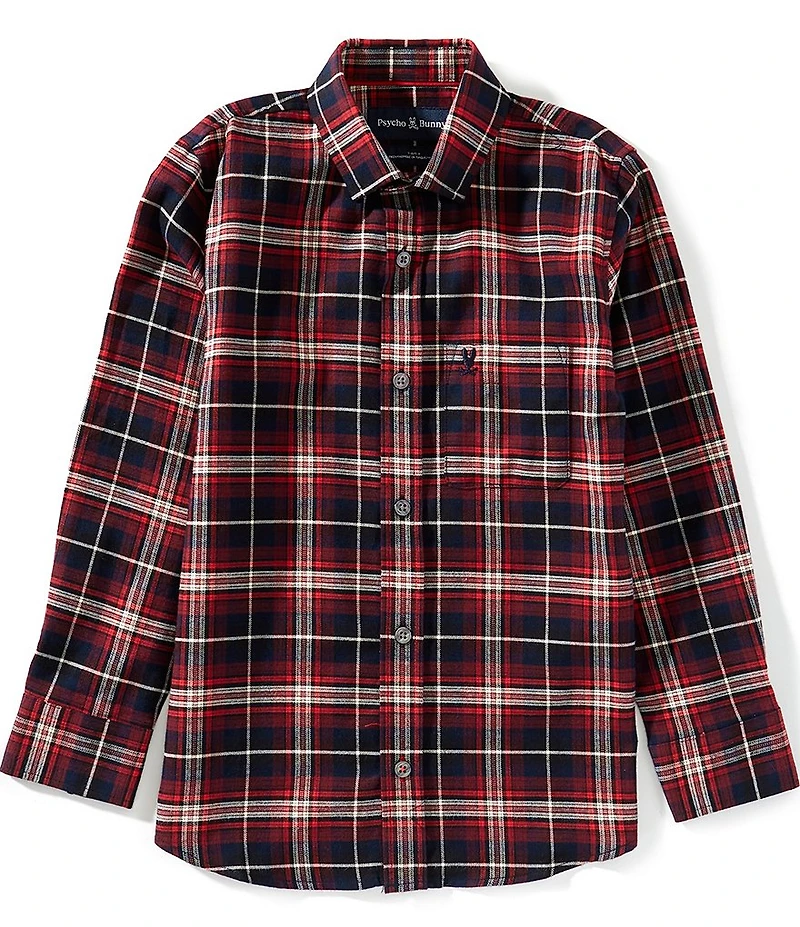 Psycho Bunny Big Boys Long-Sleeve Elian Plaid Brushed Flannel Shirt