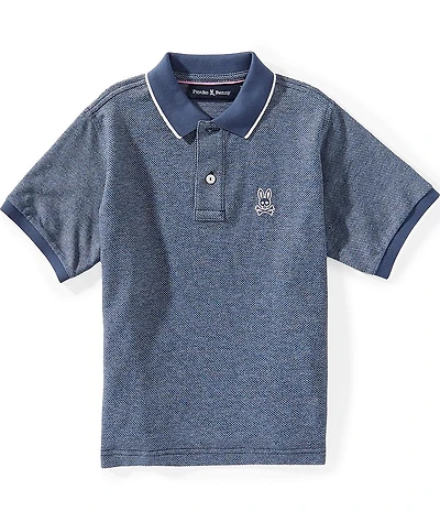 Psycho Bunny Big Boys Short Sleeve Indigo Jersey Crepe Polo Shirt