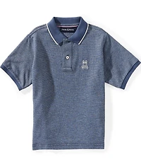 Psycho Bunny Big Boys Short Sleeve Indigo Jersey Crepe Polo Shirt