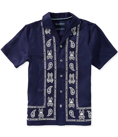 Psycho Bunny Big Boys Short Sleeve Luke Paisley Placement Print Woven Shirt