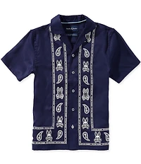 Psycho Bunny Big Boys Short Sleeve Luke Paisley Placement Print Woven Shirt