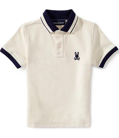 Psycho Bunny Little Boys Short Sleeve Indigo Textured Collar Pique Polo Shirt