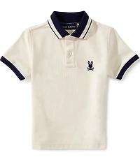 Psycho Bunny Little Boys Short Sleeve Indigo Textured Collar Pique Polo Shirt