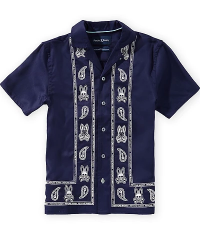 Psycho Bunny Little Boys Short Sleeve Luke Paisley Placement Print Woven Shirt