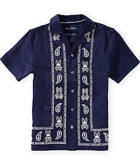 Psycho Bunny Little Boys Short Sleeve Luke Paisley Placement Print Woven Shirt