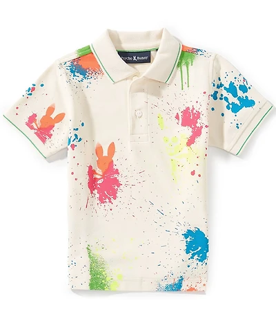 Psycho Bunny Little Boys Short Sleeve Quintin Allover Print Pique Polo Tee