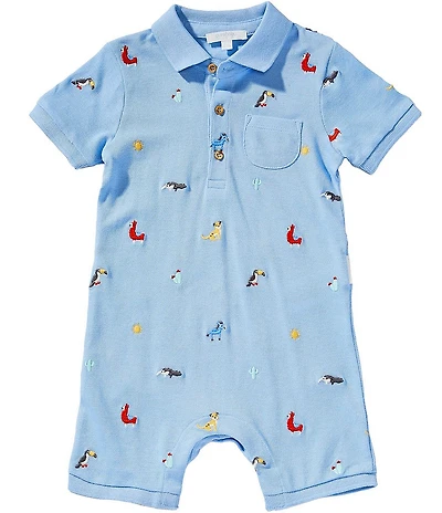 Purebaby Baby Boys Organic Cotton Short-Sleeve Animal Schiffli Shortall
