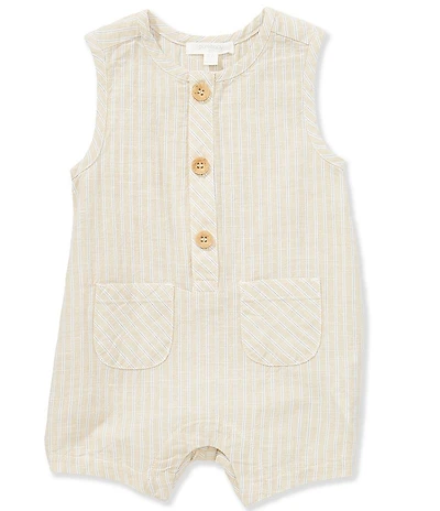 Purebaby Baby Boys Organic Cotton Sleeveless Stripe Linen Blend Shortall Jon Jon