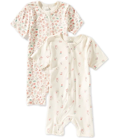 Purebaby Organic Cotton Baby Girls Short Sleeve Floral Printed & Ditsy Floral Printed Short Sleeve Romper 2-Pack