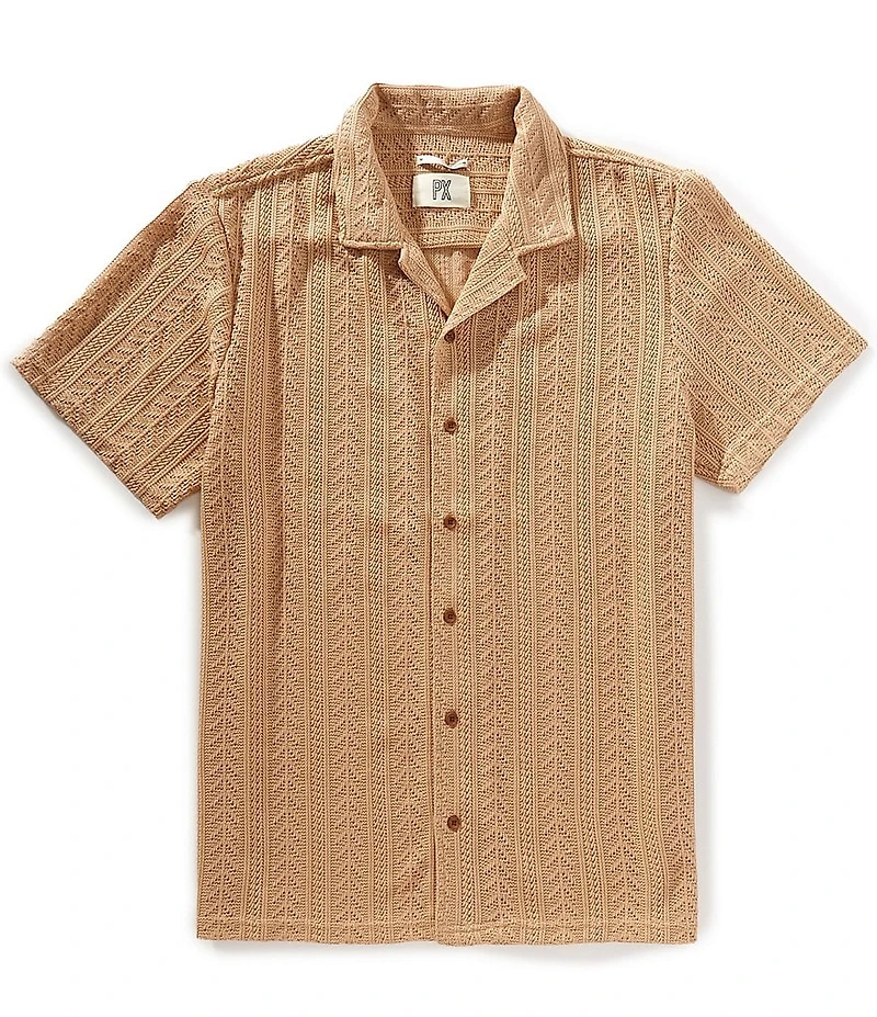 PX Clothing Camp Collar Short Sleeve Crochet Shirt