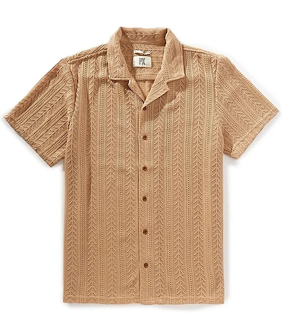 PX Clothing Camp Collar Short Sleeve Crochet Shirt