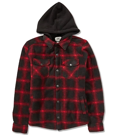PX Clothing Plaid Long Sleeve Faux Sherpa Polar Fleece Hooded Shirt Jacket