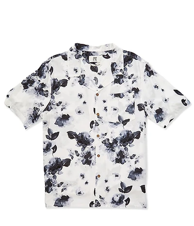 PX Clothing Short Sleeve Floral Printed Camp Collar Poplin Shirt