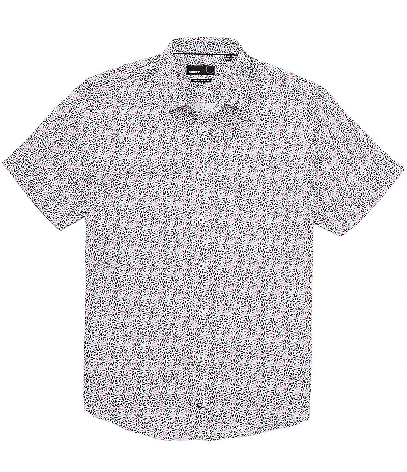 Quieti Abstract Floral Print Short Sleeve Woven Shirt
