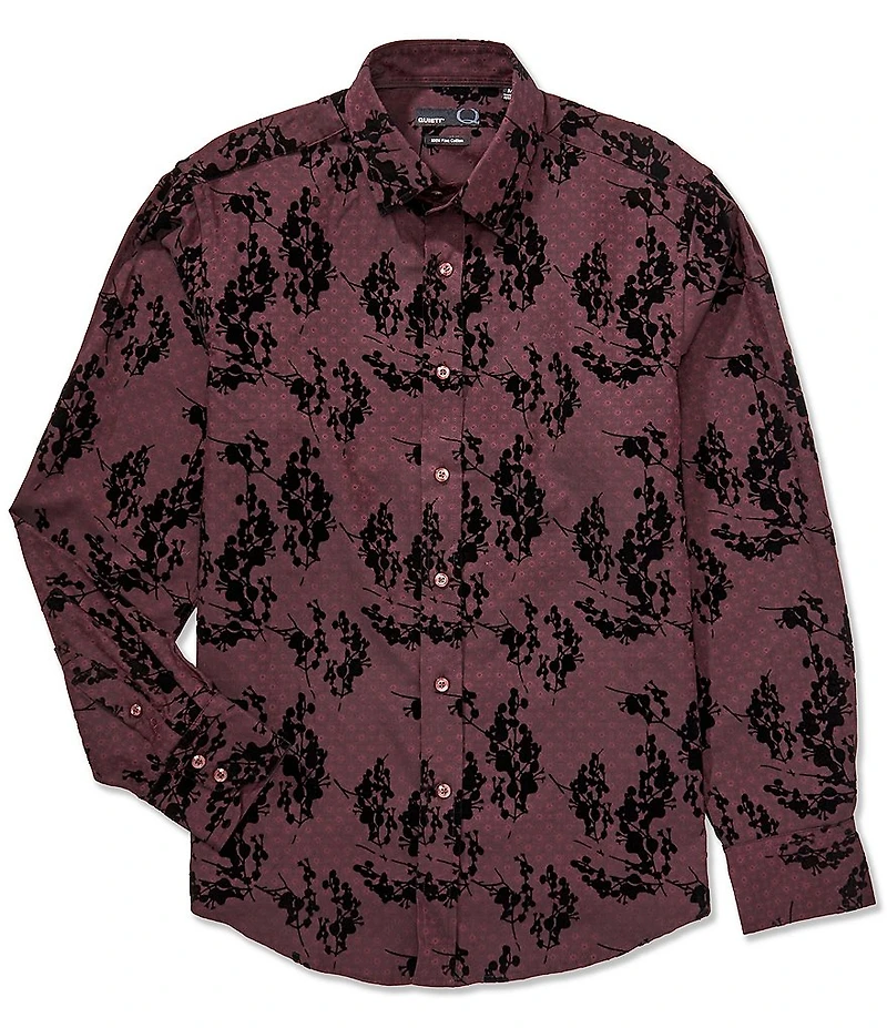 Quieti Botanical Flocked Print Long Sleeve Woven Shirt