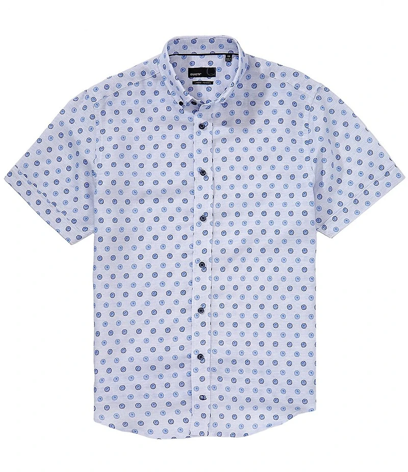 Quieti Daisy Dot Print Short Sleeve Woven Camp Linen Shirt