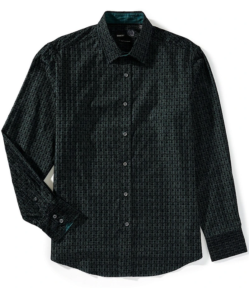 Quieti Flocked Print Long Sleeve Woven Shirt