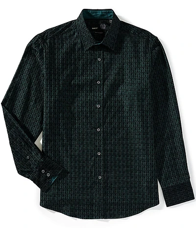 Quieti Flocked Print Long Sleeve Woven Shirt