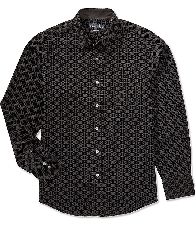 Quieti Flocked Print Long Sleeve Woven Shirt
