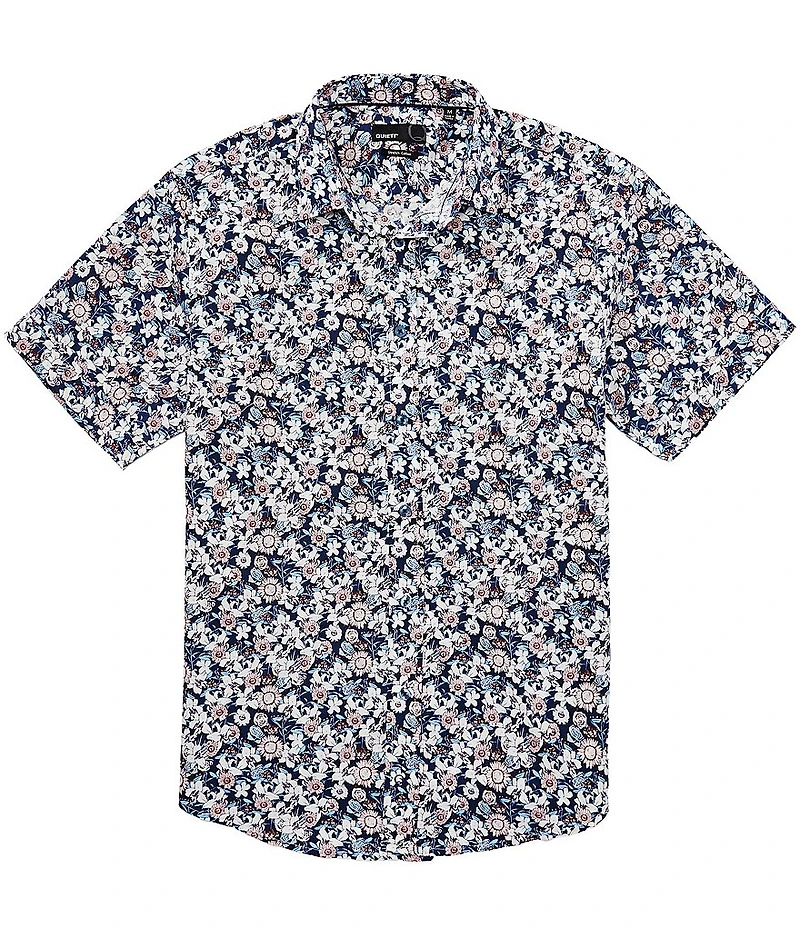 Quieti Floral Print Point Collar Short Sleeve Woven Shirt