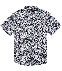 Quieti Floral Print Point Collar Short Sleeve Woven Shirt