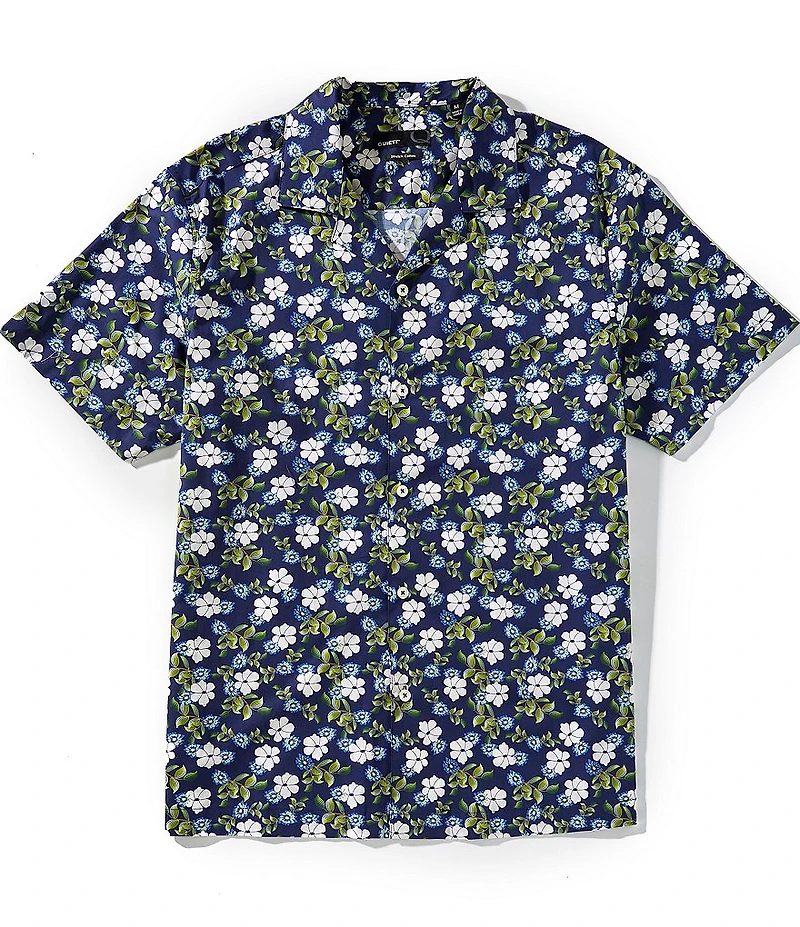 Quieti Floral Print Stretch Short Sleeve Woven Camp Shirt