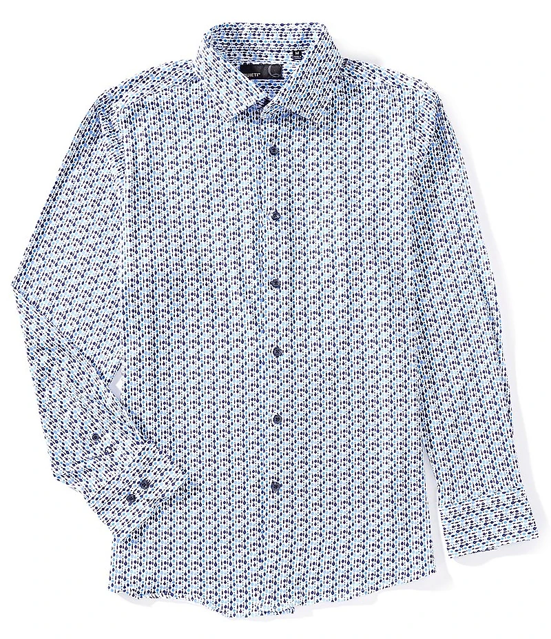 Quieti Geo Print Stretch Long Sleeve Woven Shirt