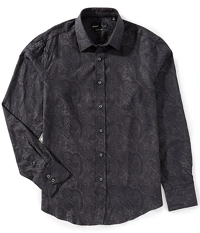 Quieti Jacquard Paisley Print Long Sleeve Woven Shirt