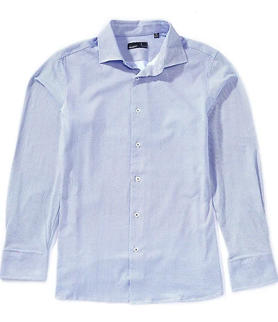 Quieti Modern Fit Geo Print Long Sleeve Knit Shirt in Woven Style