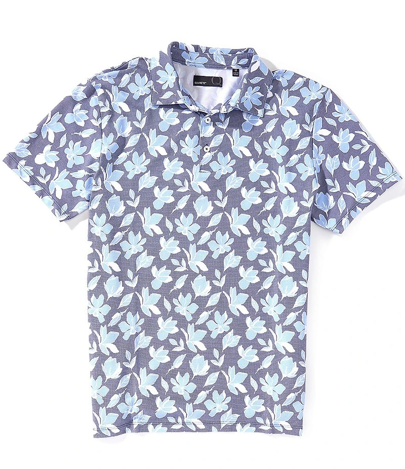 Quieti Textured Floral Print Short Sleeve Polo Shirt