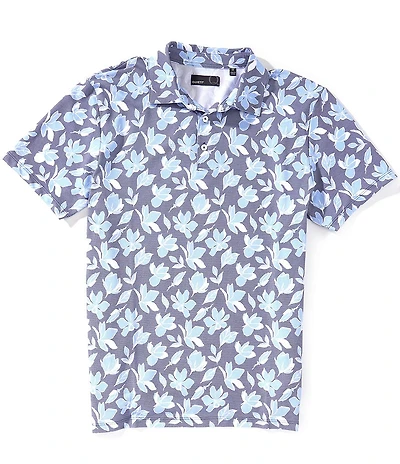 Quieti Textured Floral Print Short Sleeve Polo Shirt
