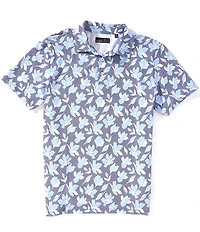 Quieti Textured Floral Print Short Sleeve Polo Shirt
