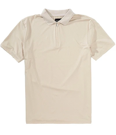Quieti Tonal Check Print Short Sleeve Quarter-Zip Polo Shirt