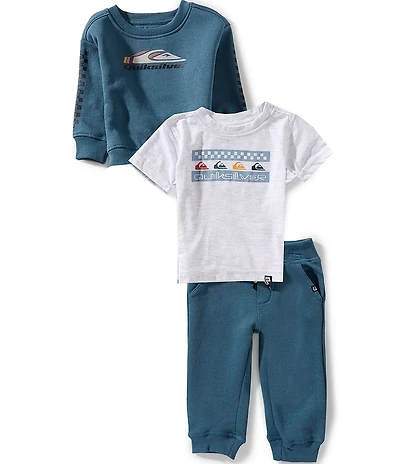 Quiksilver Baby Boys Long Sleeve Sweatshirt, Short Sleeve T-Shirt & Coordinating Jogger Pants Set