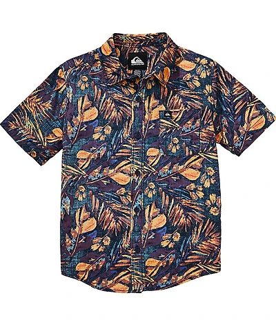Quiksilver Big Boys Short-Sleeve Heatmap Palm Reverse-Print Poplin Shirt